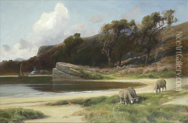 Sheep Grazing Byan Estuary Oil Painting - Arthur Walker Redgate