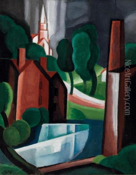 New Hampshire Town Oil Painting - Oscar Bluemner