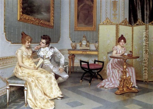 The Conversation Oil Painting - Vittorio Reggianini