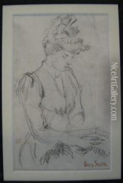 Ottostark (in, 1859-1926) 5 X 3 
Graphite, Estate Stamped Lower Right,portrait Of Woman In Period Dress, 
Conservation Framed Andmatted Oil Painting - Otto Stark