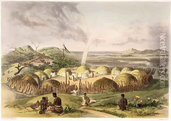 Zulu Kraal near Umlazi, Natal Oil Painting - George French Angas