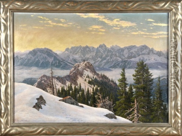 Brunnstein Gegen Das Kaisergebirge Oil Painting - Rudolf (Robert) Reschreiter