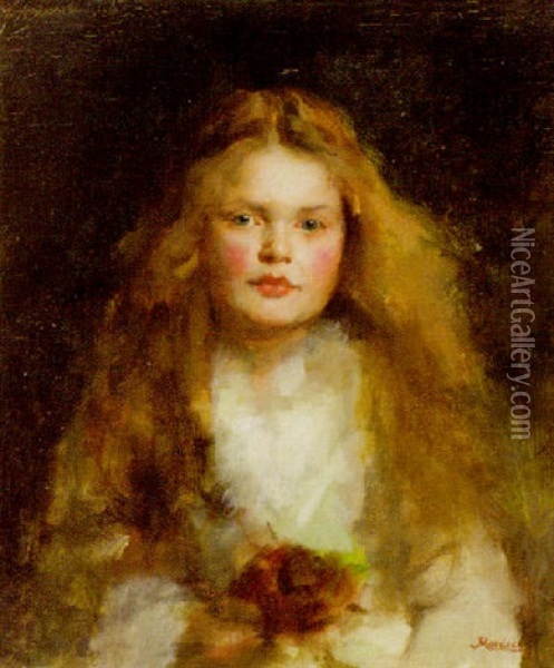 Portrait Of A Girl In A White Dress Oil Painting - Joseph Mordecai