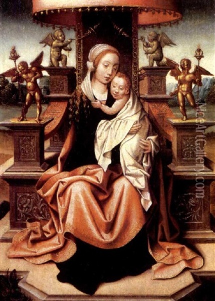 The Virgin And Child Enthroned Oil Painting - Pieter Coecke van Aelst the Elder