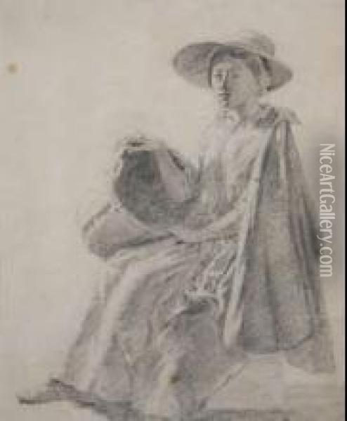 Dutch Peasant Girl Seated With Basket Oil Painting - Petrus van der Velden