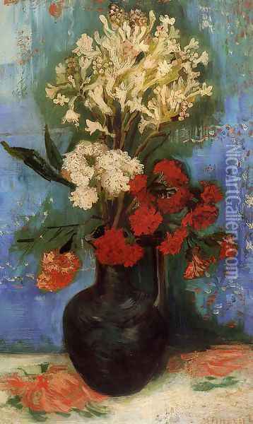Vase With Carnations And Other Flowers Oil Painting - Vincent Van Gogh