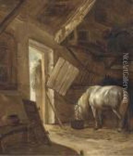 A Barn Interior With A Horse Feeding Oil Painting - Salomon Rombouts