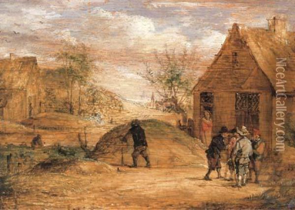 Peasants Conversing Outside A House Oil Painting - David The Younger Teniers