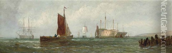 Fishing Boats At The Mouth Of The Thames; On The Medway (one Illustrated) (pair) Oil Painting - William Callcott Knell