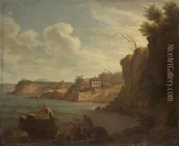 Pecheurs Pres Des Rochers Oil Painting - Claude-joseph Vernet