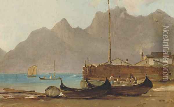 A view of Capri, a fishing village in the foreground Oil Painting - Wilhelm Peter Carl Petersen
