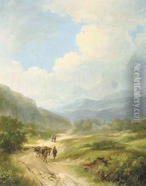 Travellers in a hilly landscape Oil Painting - Ferdinand Hendrik Sijpkens