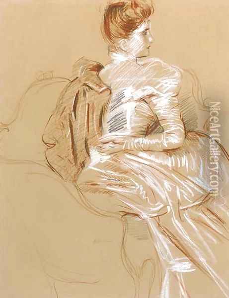 Une femme elegante au fauteuil Oil Painting - Paul Cesar Helleu