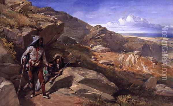 Two Bandits in the Hills, 1857 Oil Painting - William Simpson