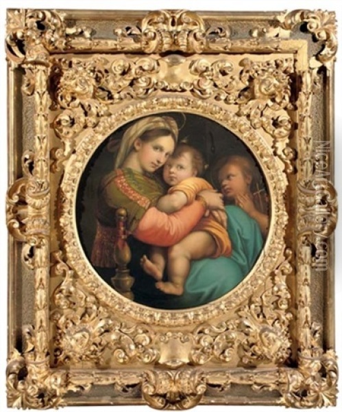Madonna Della Seggiola - Sedia (after Raphael) Oil Painting - Aurelio Zingoni