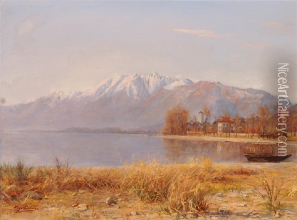 Morgenstimmung Am Lago Maggiore Oil Painting - Hugo Strauss