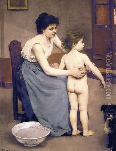 After the Bath Oil Painting - Louis Courtat