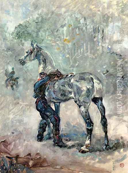 Artilleryman Saddling His Horse Oil Painting - Henri De Toulouse-Lautrec