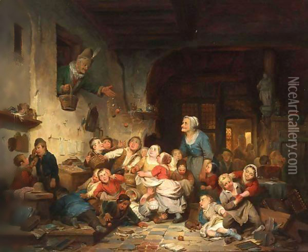 The Village School Oil Painting - Ferdinand de Braekeleer