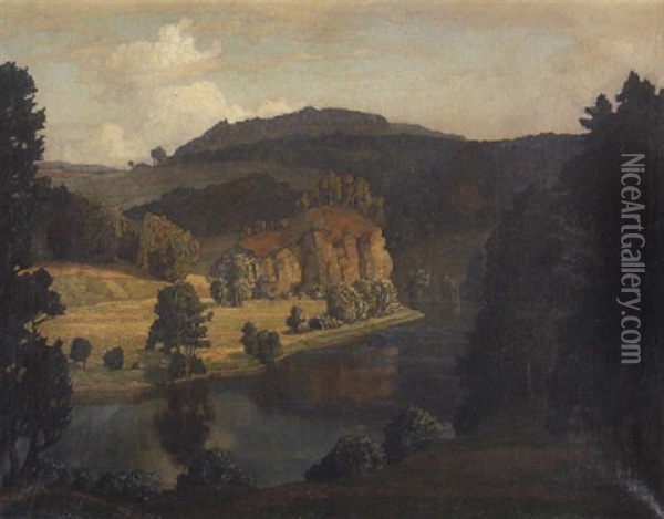 Flusstal In Mittelgebirgslandschaft (altmuhltal?) Oil Painting - Richard Kaiser