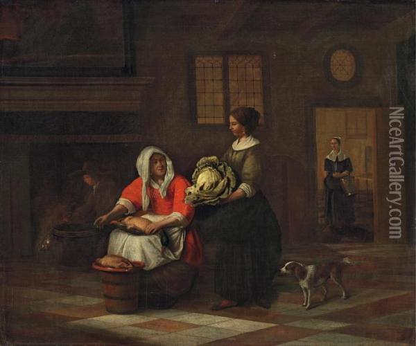 Kucheninterieur Mit Zwei Frauen Bei Der Arbeit Oil Painting - Pieter De Hooch