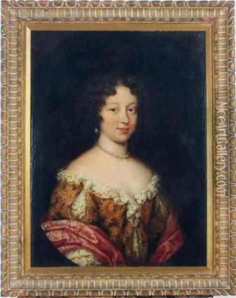 Portrait Of A Lady Wearing Pearls Oil Painting - Jacob Ferdinand Voet