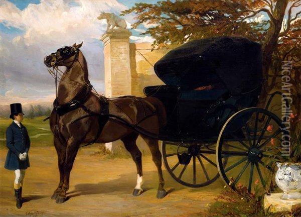 Cabriolet Devant Le Portail Oil Painting - Alfred De Dreux