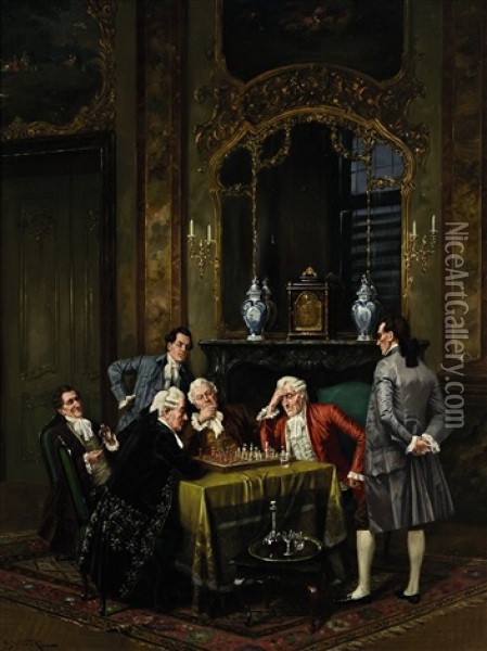 Herrenrunde Bei Einer Partie Schach Oil Painting - Albert Joseph Franke