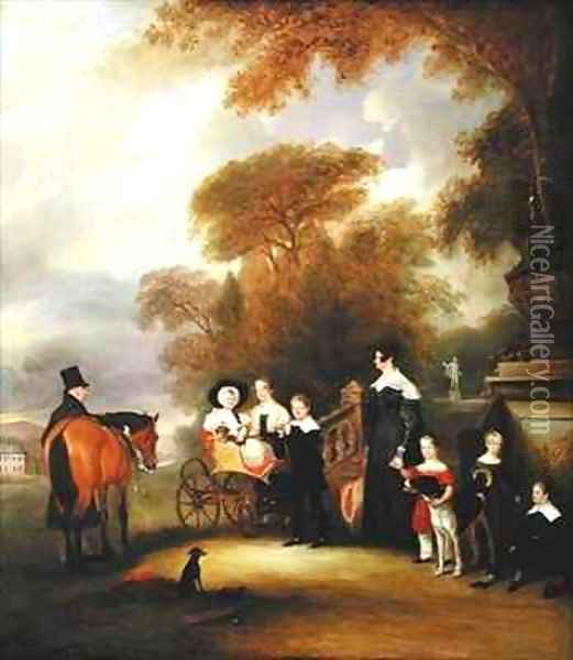 The Rev and Mrs Henry Palmer with their six younger children at Withcote Hall Near Oakham Leicestershire Oil Painting - John Snr Ferneley