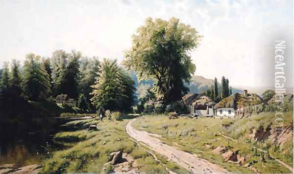 Summer Landscape with Cottages Oil Painting - Konstantin Iakovlevich Kryzhitskii