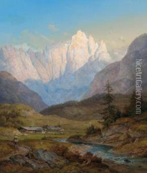 Paesaggio Alpino Al Tramonto Oil Painting - Wilhelm Rudolf Scheuchzer