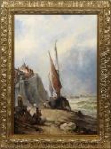Fischer Am Strand Bei Boulogne-sur-mer Oil Painting - Theodor Alexander Weber
