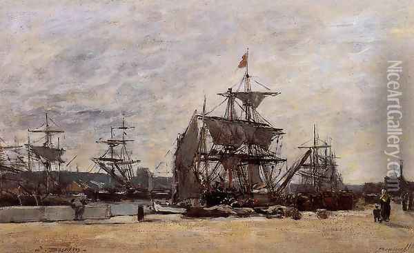 Deauville, Docked Boats Oil Painting - Eugene Boudin