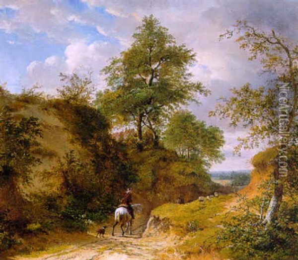 Bosrijk Landschap Met Een Ruiter Op Een Zandpad Oil Painting - Marinus Adrianus Koekkoek