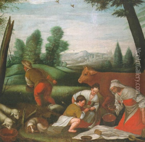 Peasants Eating By The Side Of A Field Oil Painting - Leandro da Ponte Bassano
