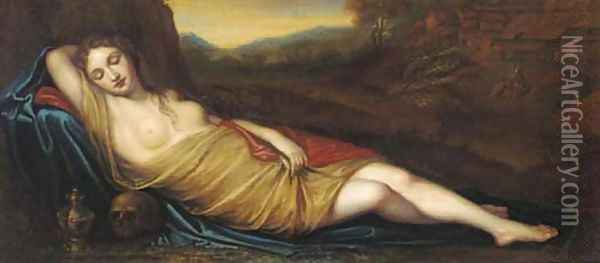 The Magdalen sleeping in a landscape Oil Painting - Giorgione