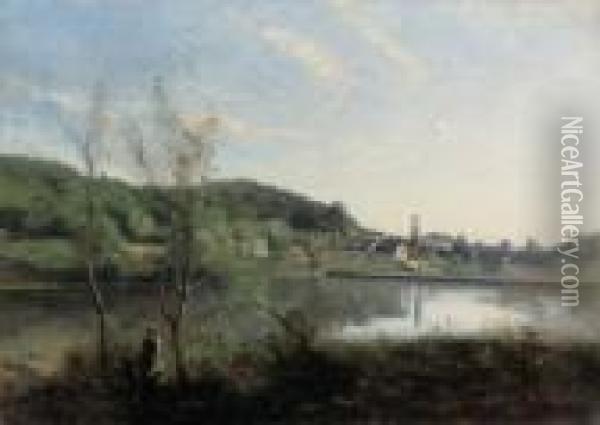 Ville D'avray, Le Grand Etang Et Les Villas Oil Painting - Jean-Baptiste-Camille Corot