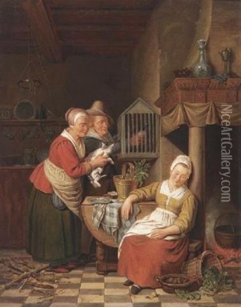 Die Schlafende Kuchenmagd Oil Painting - Christopher (Christoffel) Wust