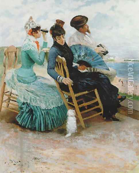 Damer och kavaljer vid stranden 1883 Oil Painting - Hugo Birger