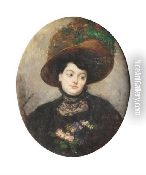 Portrait D'anastasie Prudence Marie Martin, Epouse De L'artiste Oil Painting - Pierre Gourdault