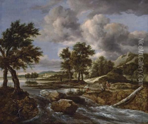 A River Landscape With A Torrent Oil Painting - Jacob Van Ruisdael