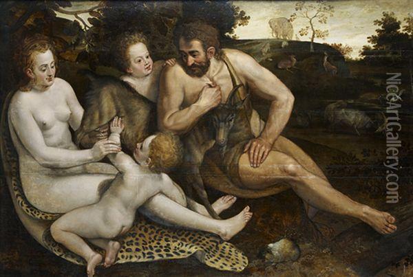 Adam Et Eve Avec Cain Et Abel Oil Painting - Frans I Vriendt (Frans Floris)
