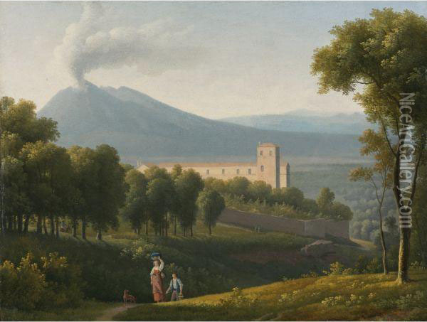 Landscape With Vesuvius In The Distance Oil Painting - Alexandre-Hyacinthe Dunouy