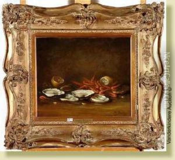Nature Morte Aux Crevettes, Aux Huitres Et Aux Citrons Oil Painting - Hubert Bellis