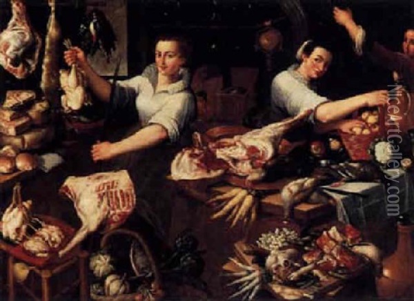 A Meat Seller's Stall Oil Painting - Jean-Baptist de Saive