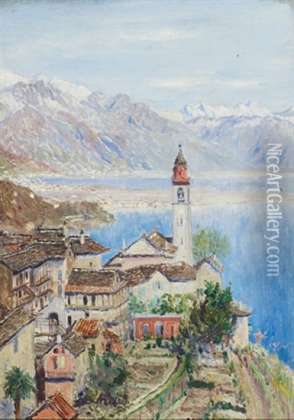Village Au Bord Du Lac De Locarno Oil Painting - Ernst Theodor Zuppinger