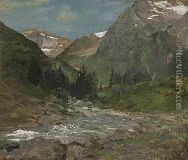 Alpenlandschaft Mit Gebirgsflus Oil Painting - Theodor Joseph Hagen
