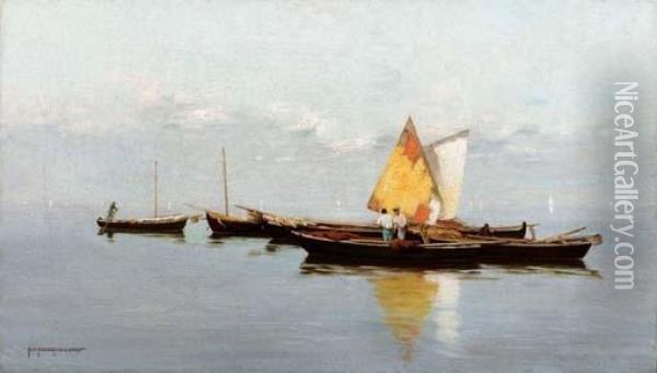 Laguna Con Barche Oil Painting - Pietro Fragiacomo