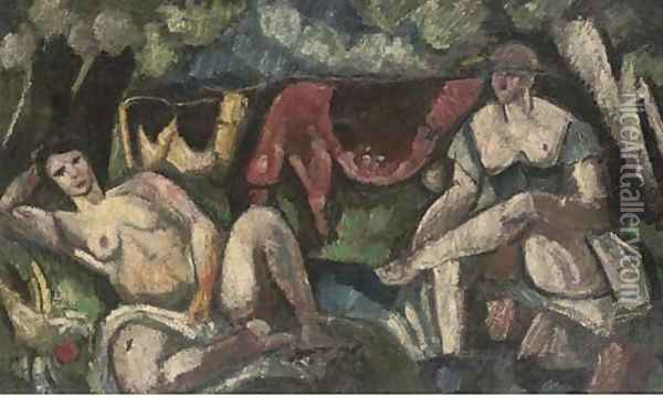 Deux figures et vaches Oil Painting - Charles Georges Dufresne