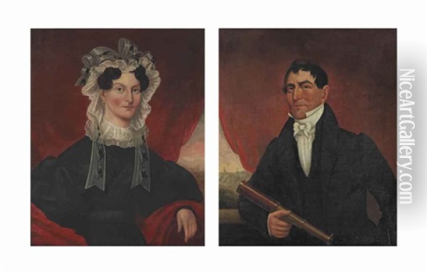 Portraits: Captain Stephen And Mary Langley Woutan (pair) Oil Painting - Sanford Mason